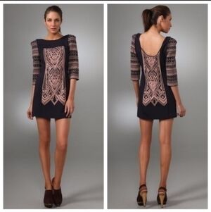 Tibi Navy and Blush Embroidered Mini Dress